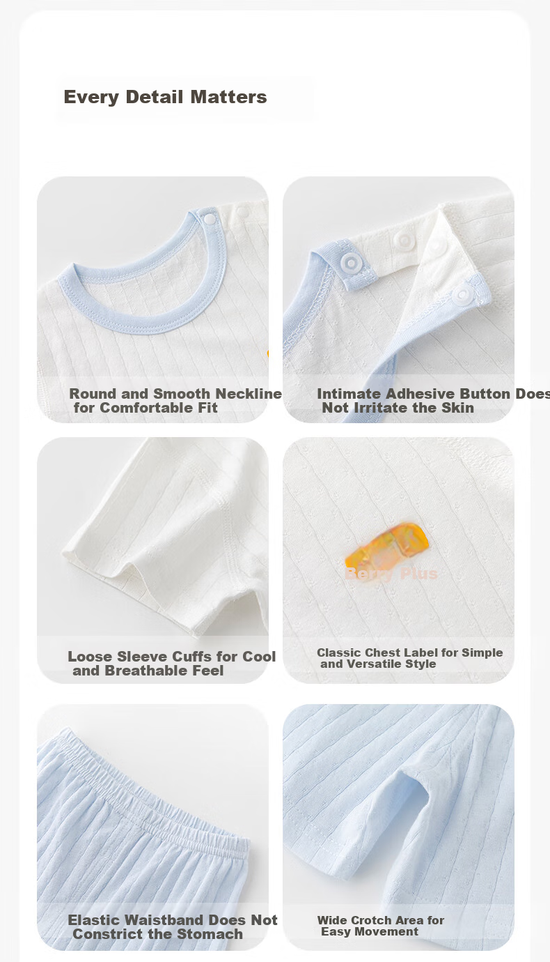 Babyprints Baby Short Sleeve Set Children's Cotton Underwear Homewear Summer Top and Shorts 2-Piece Thin Pajamas Blue 100 3