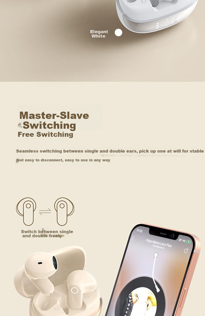 EARISE [Berlin Voice] Mini Compact Short Handle True Wireless Noise-Cancelling Semi-In Earphones for Music, Sports, Gaming with Low Latency And High Sound Quality Bluetooth Headphones M212 White 11