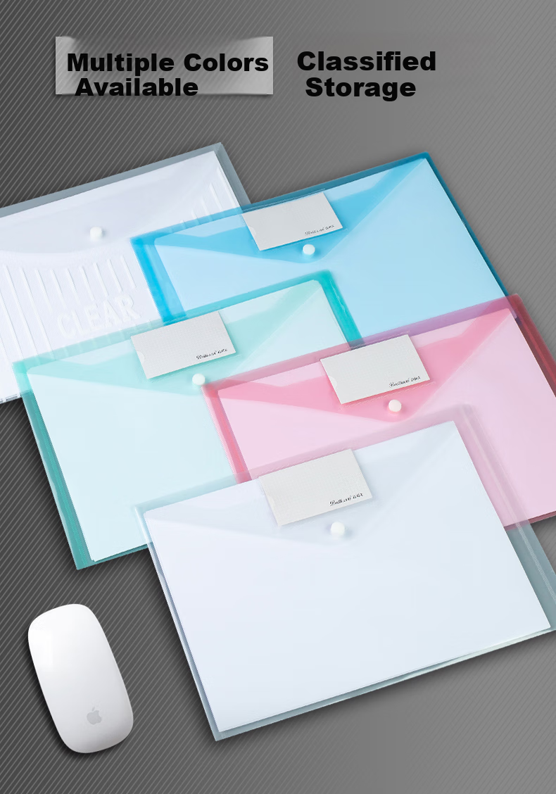 Bailiwen H2232-18 Transparent Document Folders, 20 A4 Button Folders, Thickened Waterproof Storage Bags, File Folders, Office Document Bags, Plastic Waterproof Bags, Student Exam Paper Storage Bags 3