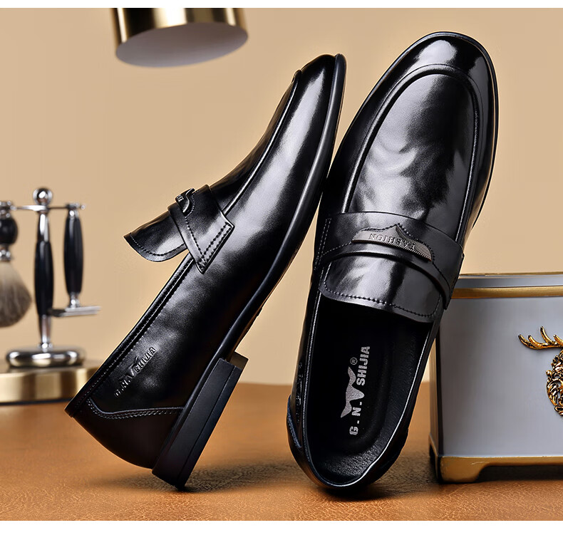 Bull Family Men's Leather Shoes 2026 Spring New Versatile Business Formal Shoes British Style Slip-On Loafers 4