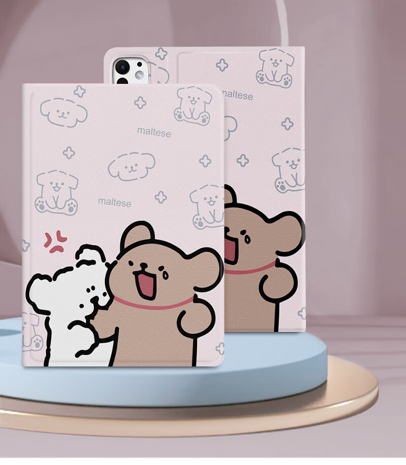 Yingkaida iPad Pro 11-inch Case 2022/2021/2020 Apple Tablet Full Coverage Shockproof Cartoon Book-style Cover with Two Puppies 1