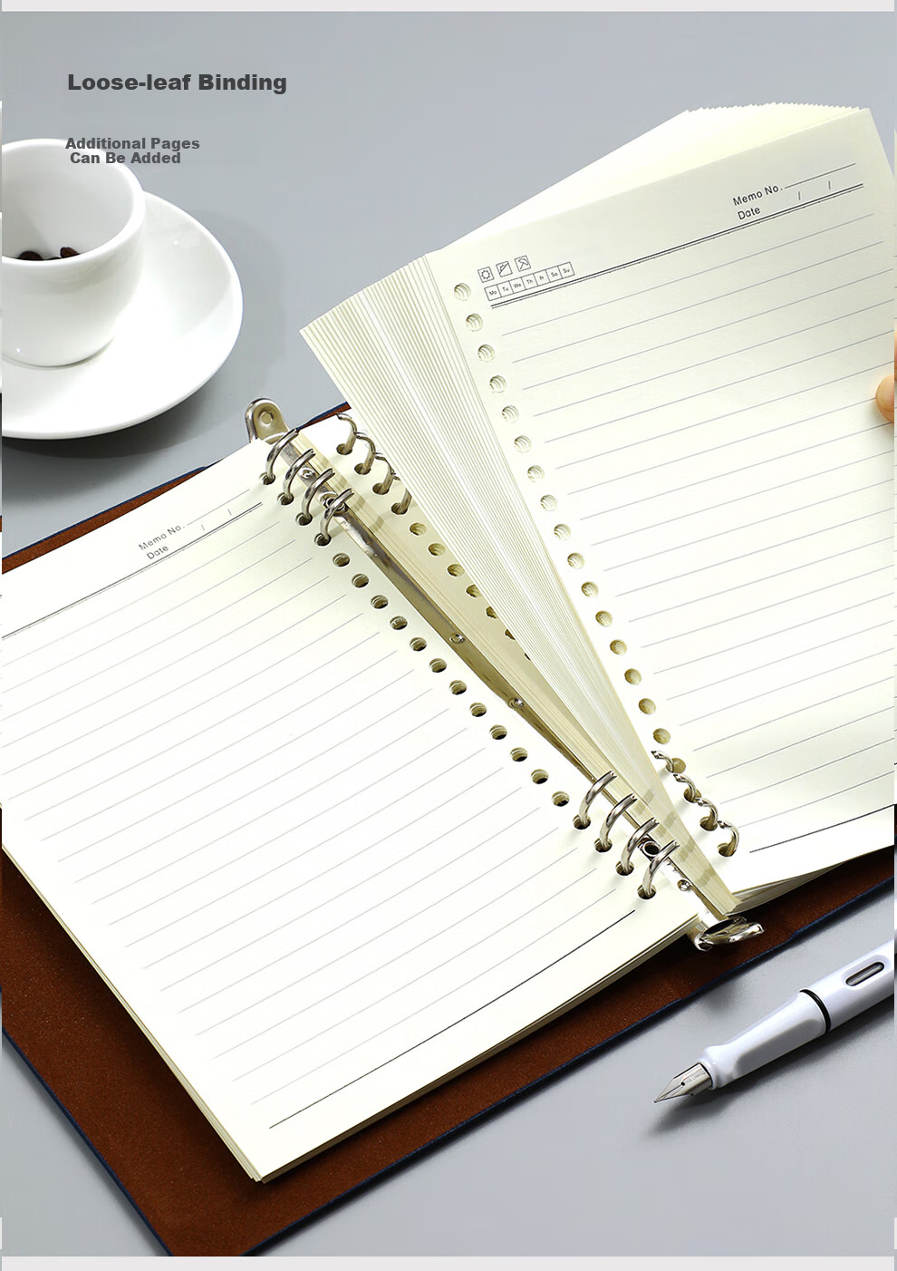 Jiaranheng A5 Loose-Leaf Notebook, Business Office Notepad, Stylish Simple Thick Non-Slip Loose-Leaf Journal, Replaceable Inner Pages, Meeting Record Book, Customizable, Blue 1
