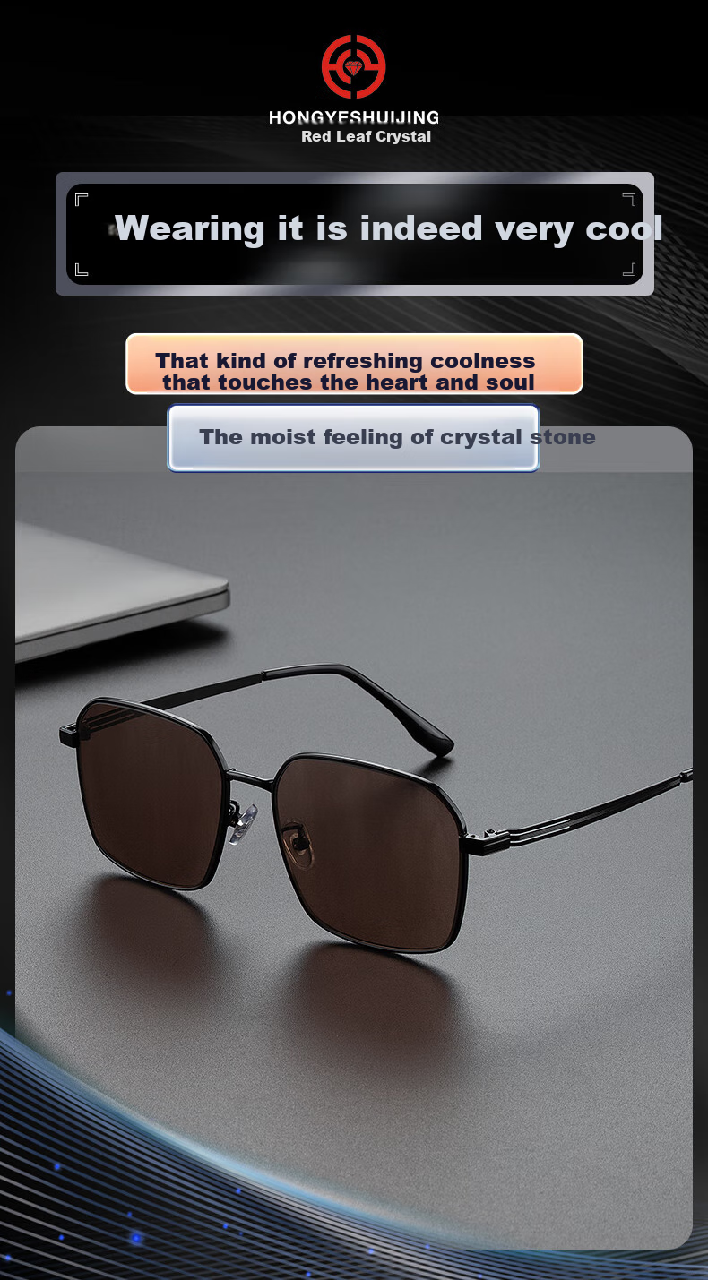 HONGYE Crystal Sunglasses, High-Definition Eye Protection, Fashionable Large Frame, Men's Outdoor Sun Protection, East China Sea Stone Sunglasses, Versatile Father's Style 4