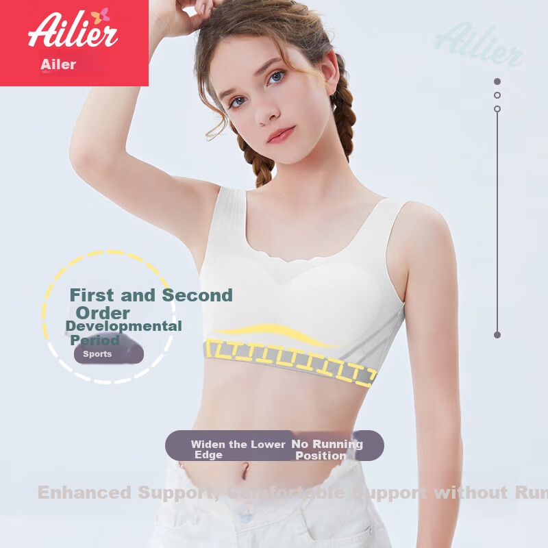 Ailier &ouluola Girls' Training Bra, Puberty Camisole for Middle School Students Ages 12-16, Thin Bra for Young Girls, Style 61 White M