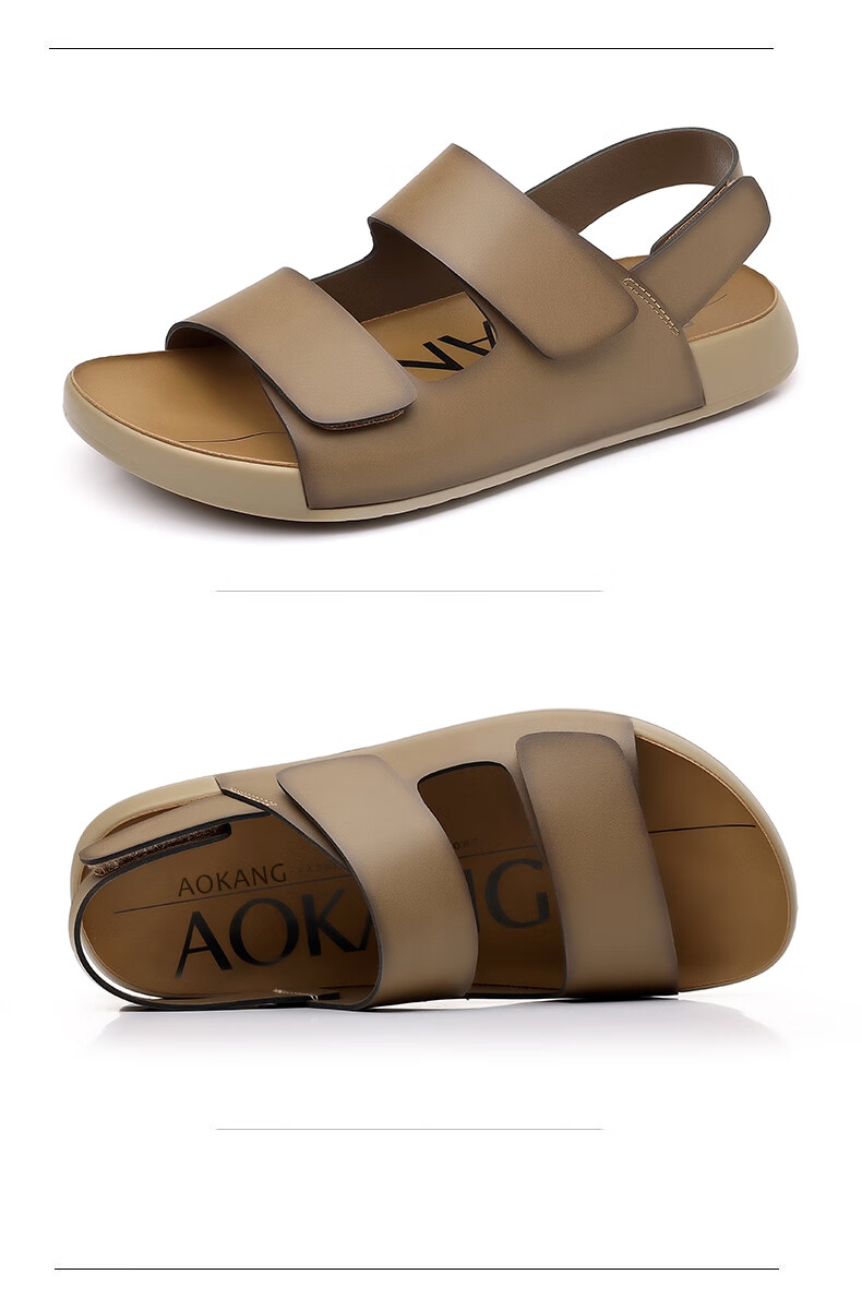 Aokang Men's Summer Sandals Beach Shoes Fashion Outdoor Casual Sports Sandals Birkenstock Style Khaki Size 40 9