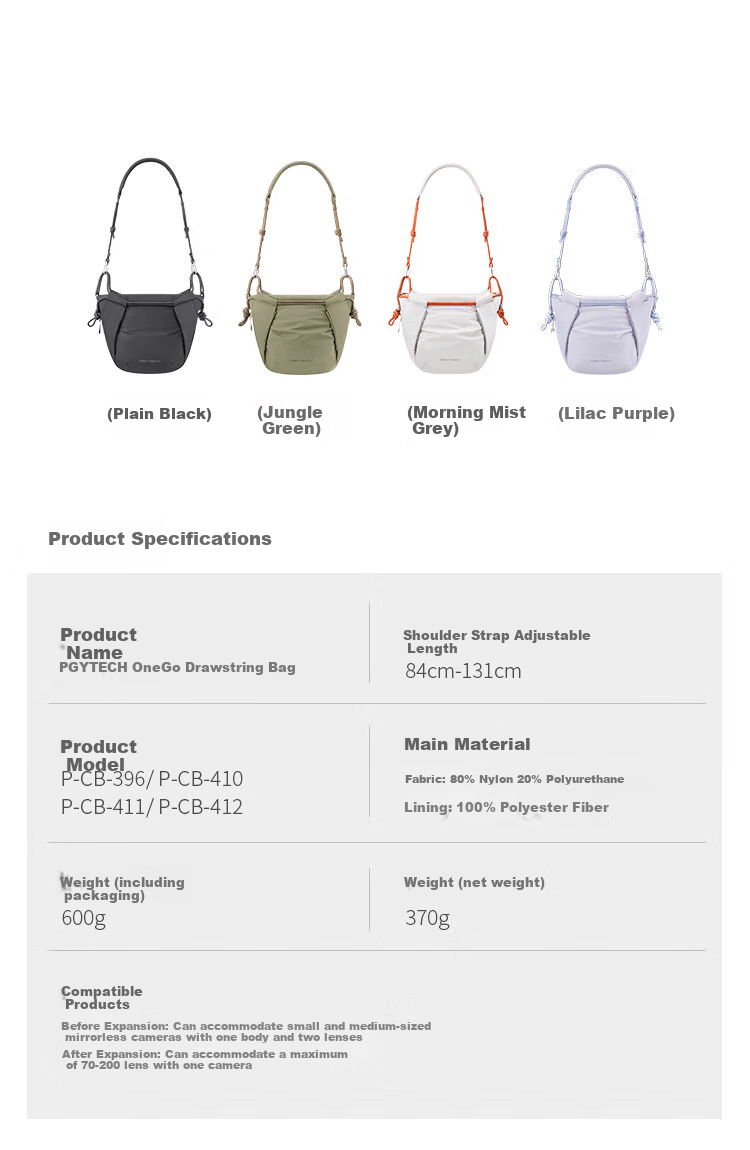 PGYTECH Drawstring Camera Bag, Dandelion OneGo Drawstring Bag, Mirrorless Camera Sling Bag, Shoulder Photography Bag, Fuji Instax Camera Bag Inner Liner, Suitable for Sony And Canon, Jungle Gree 9