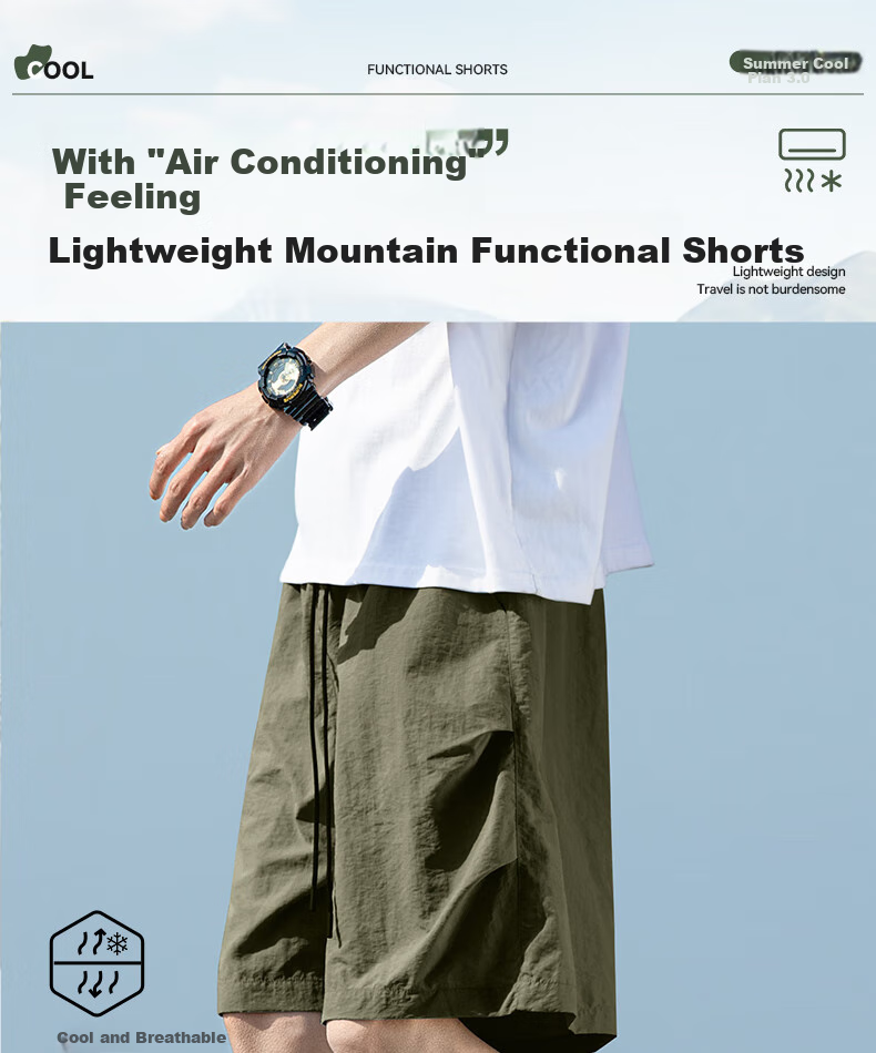 MINISO Men's Shorts, 2026 New American Trendy Workwear Style, Summer Outdoor Functional Loose-Fit Mid-Length Pants, Army Green, XL 1