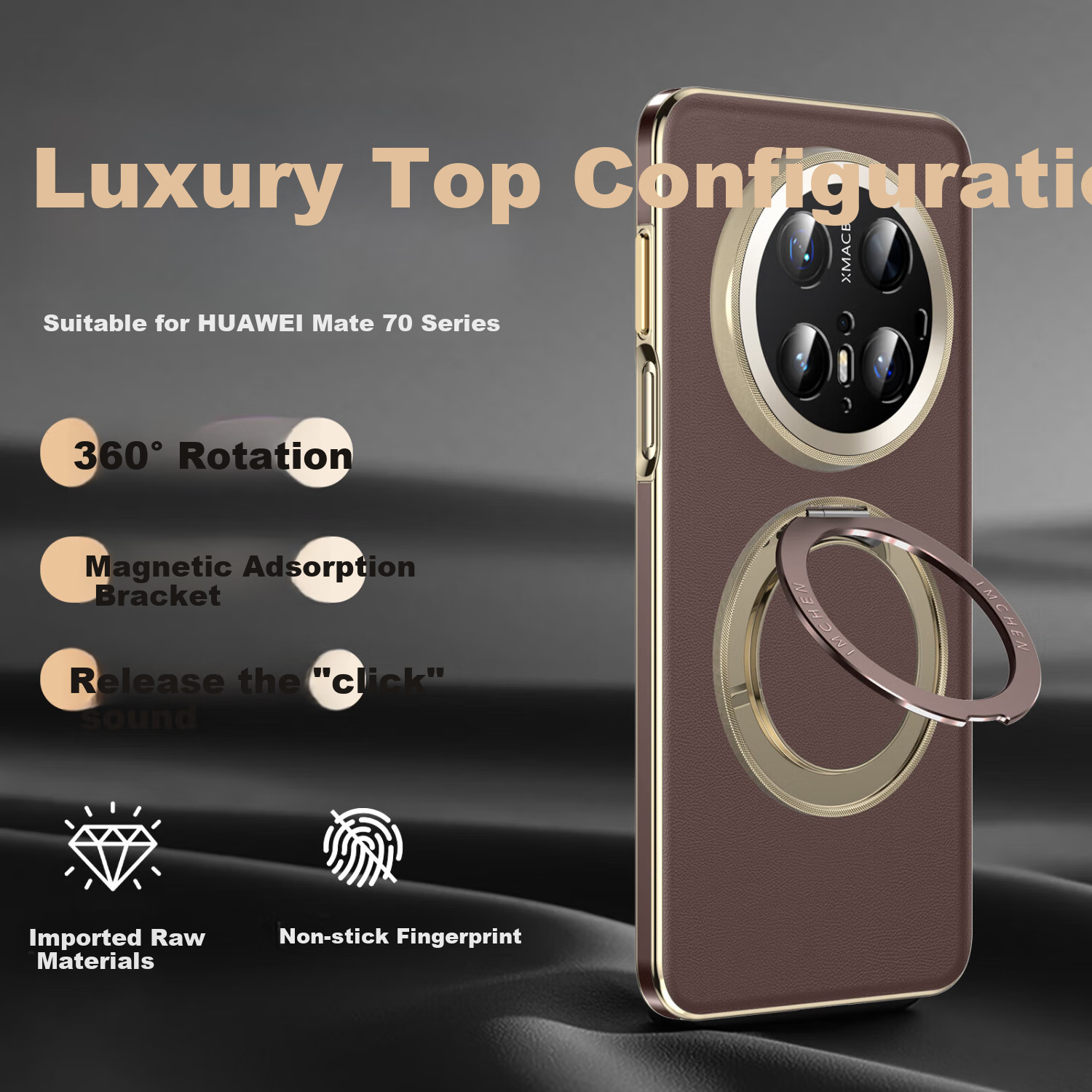 Aimeichen [Rotating Stand Kunlun Leather] Premium Case for Huawei Mate70 Pro Phone, Mate70 Pro+ Protective Cover, Full Lens Protection Ultra-Thin Business - Brow