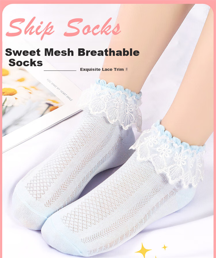 LangSha Children's Socks, Girls' Summer Thin Lace-Trimmed Dance Socks, Cute Versatile Princess Socks, White, 5 Pairs 1
