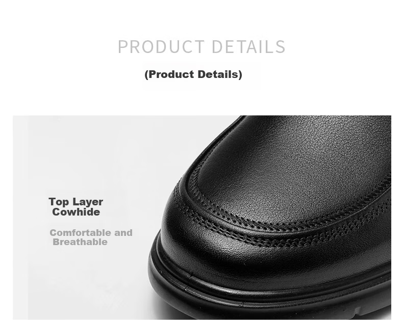 Qiangren Large Size Men's Shoes, Top-Grain Leather, Extra Large Size Leather Shoes, Slip-On Business Casual Shoes, JDA5128, Black, Size 48 10