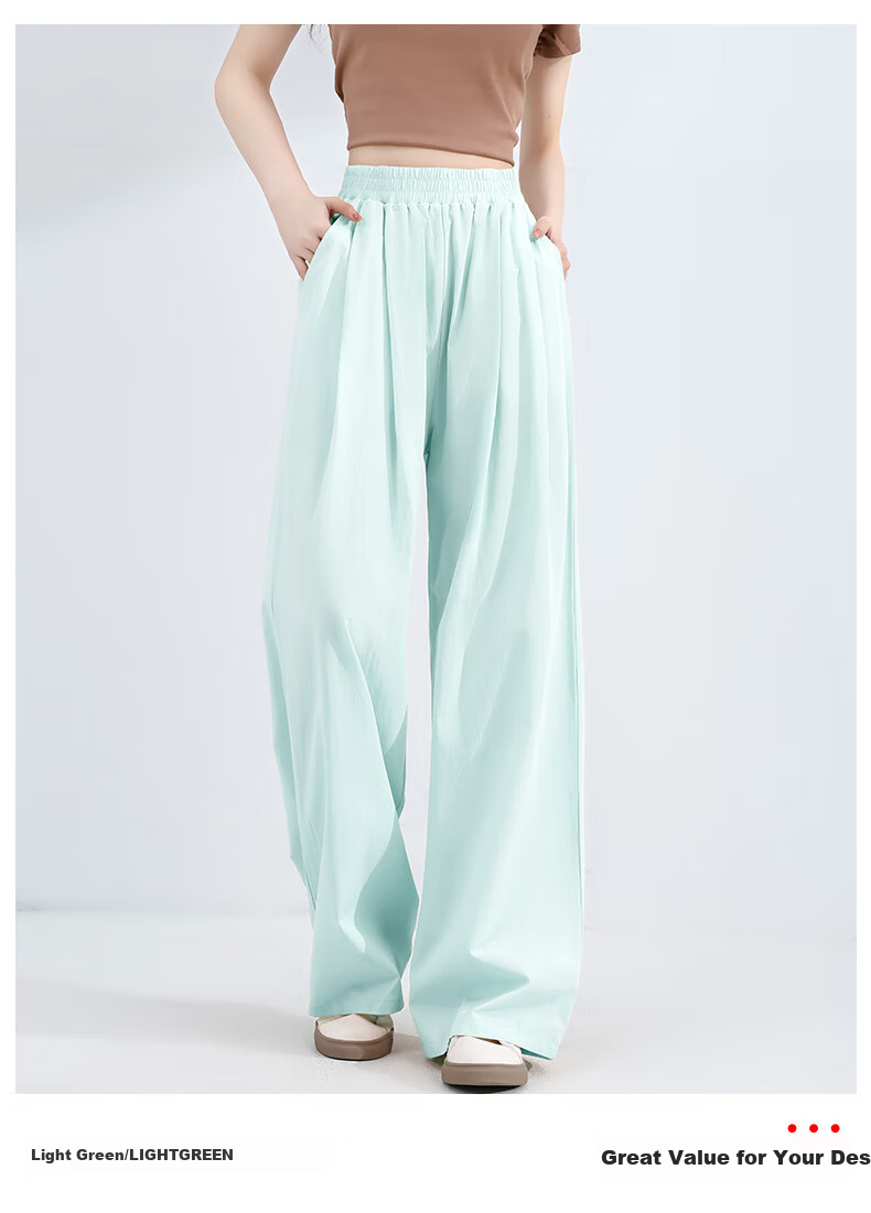 Baleno Ice Silk Cooling Wide-Leg Pants for Women, Summer Lightweight High-Waist Large Pocket Casual Style Versatile Commuter Draping Long Trousers 11