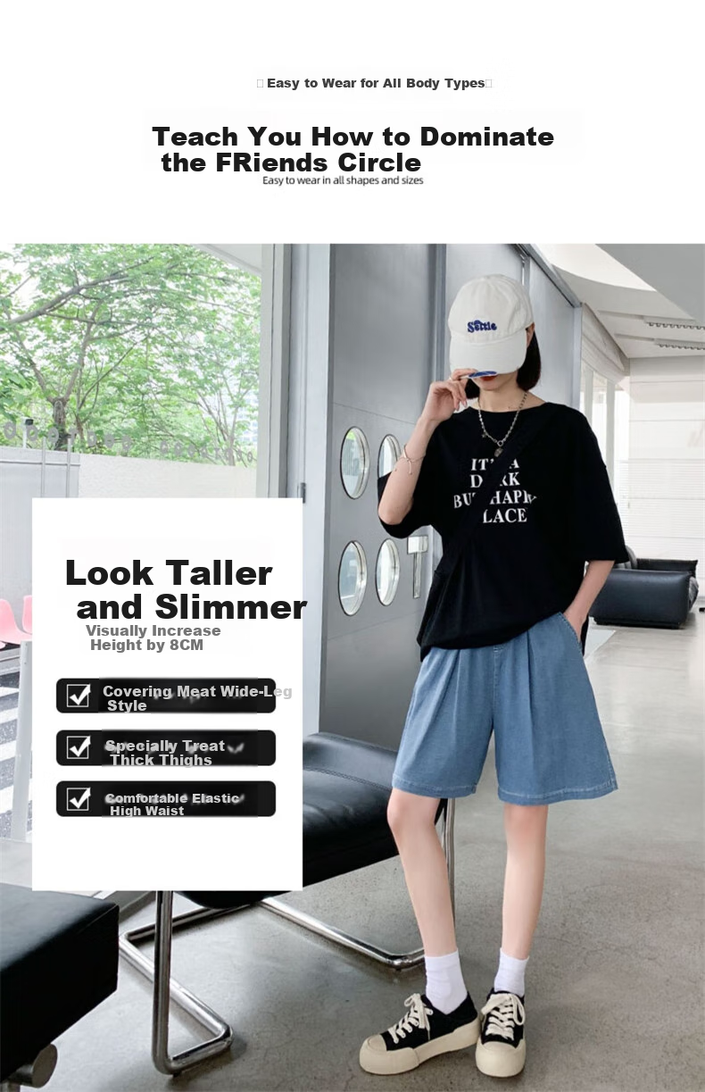 LangSha Tencel Soft Denim Shorts for Women, Summer 2025 New High-Waisted A-Line Slimming Loose Straight-Leg Mid-Length Shorts 13