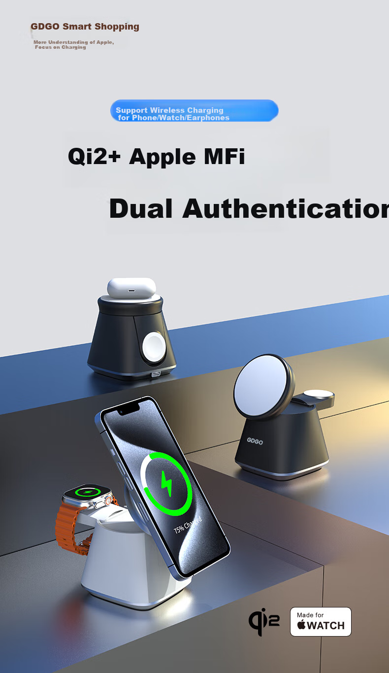 GDGO [Qi+ Apple Certified] Wireless Charger for Smartwatch And Phone, MagSafe Magnetic S11/Ultra3 Fast Charging Compatible with IPhone 18/17/Air Earphones 1