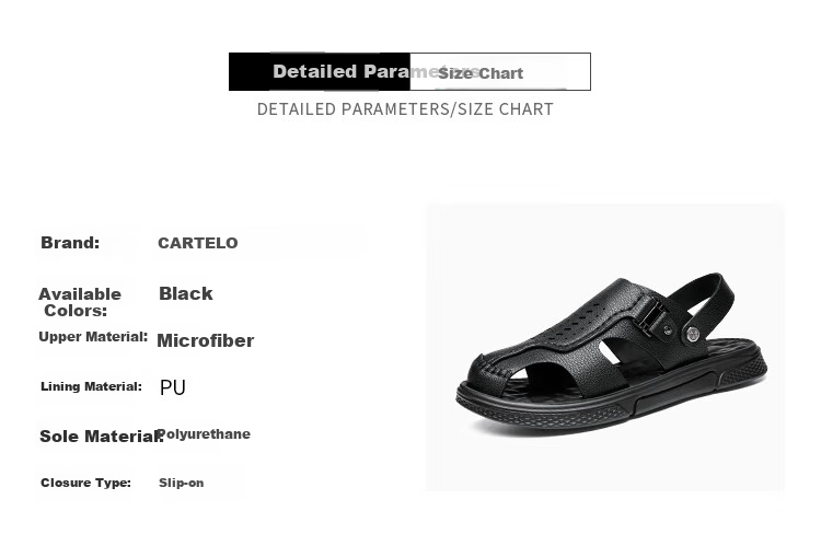 CARTELO CARTELO Outdoor Men's Sandals, Breathable Two-Way Beach Shoes, Men's Hole Shoes, Leather Sandals, 9812 Black, Size 38 3