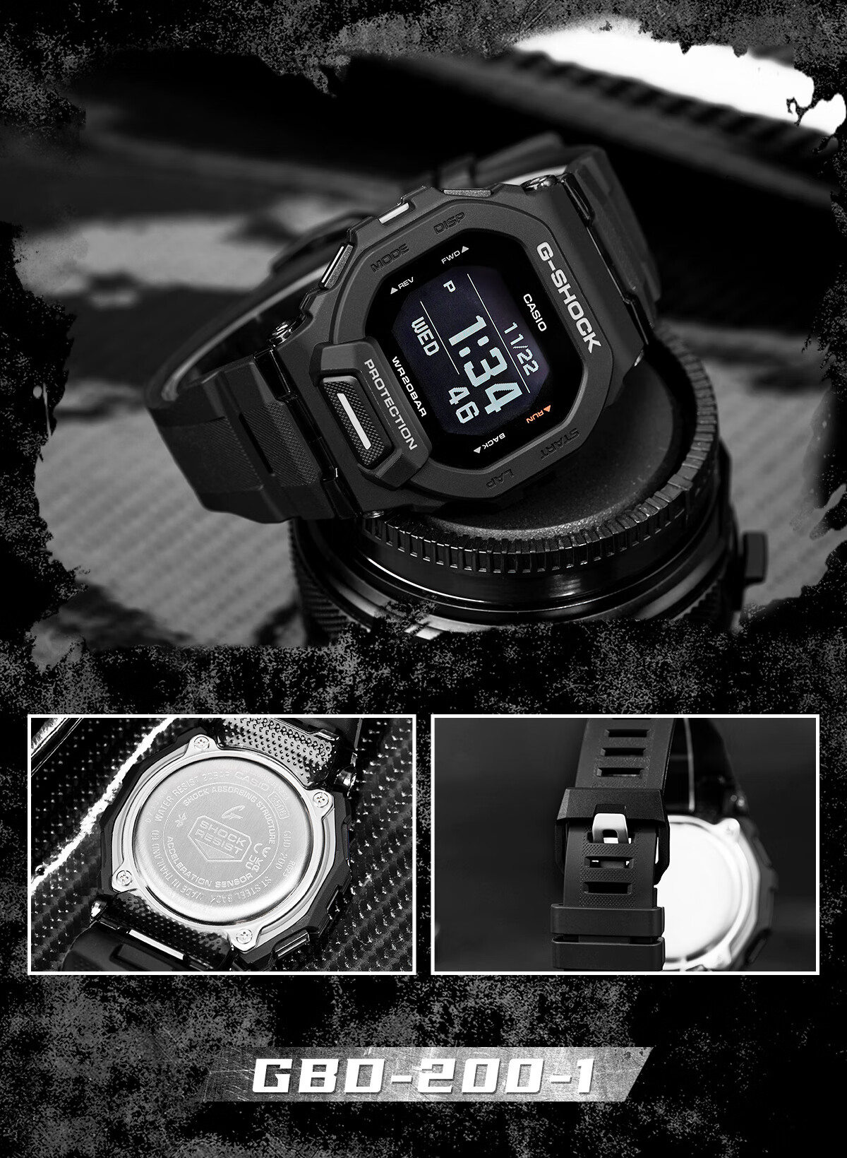 CASIO G-SHOCK Men's Watch, Waterproof, Bluetooth, Multifunctional, Running Sports, Electronic Display, Valentine's Day Gift, GBD-200 9