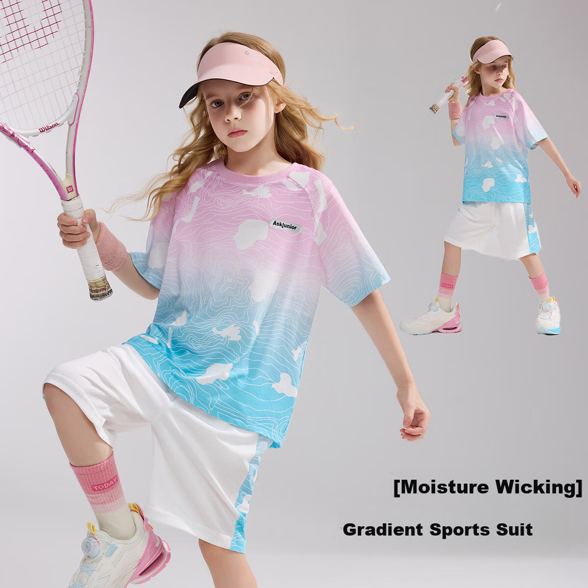 ASK JUNIOR [Instant Breathable Series] Children's Quick-Dry Summer Set: Short-Sleeve T-Shirt And Shorts, Sports Running Pants, Unisex Two-Piece Set 1