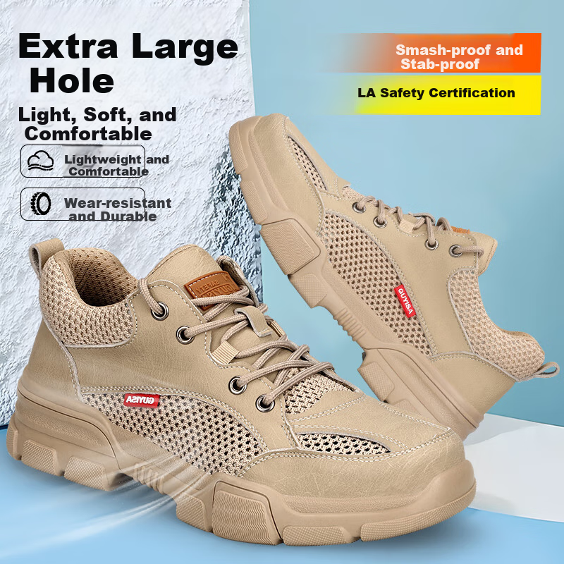 Fumeier Safety Shoes for Men, Summer Breathable Anti-Smashing Anti-Puncture Steel Toe Ultra-Light Comfortable Work Functional Shoes 1115T Size 38