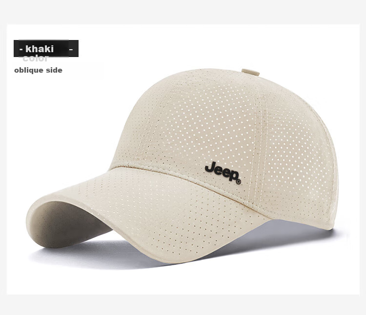 JEEP Men's Baseball Cap Summer Mesh Quick-Dry Sun Hat Unisex Visor Hiking Sun Hat Khaki 7