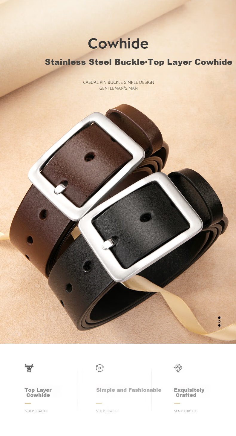 CattleOWN Men's Leather Belt with Stainless Steel Buckle, Top-Grain Cowhide, Trouser Belt 3262, Dark Brown, 130cm Extended 2