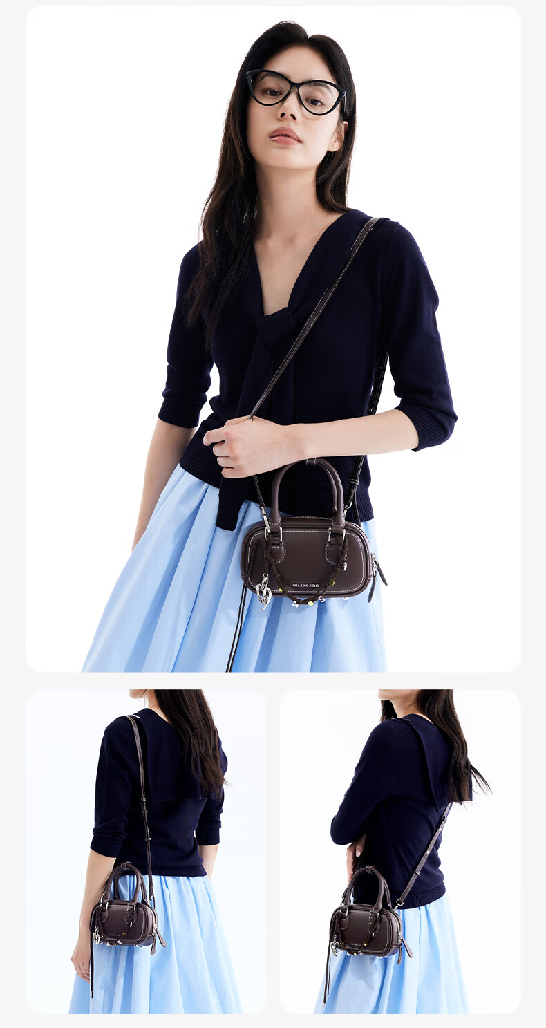 AMAZING SONG Women's Handbag [Celebrity Style], Toast Mahjong Bag, Cowhide Shoulder Crossbody Bag, Niche High-End Commuter Bag, Gift 9