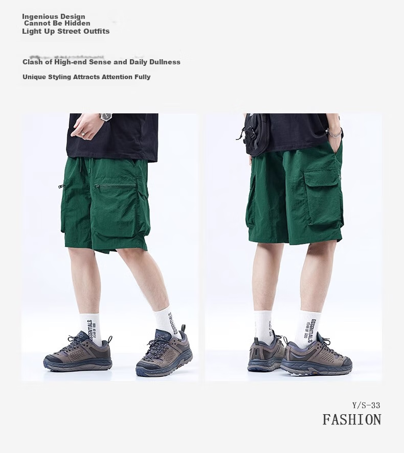 Wassup Sohot [Two-Piece Set] Men's Shorts, Summer American-Style Cargo Shorts, Ice Silk Cool-Feeling Five-Point Sports Pants for Me 3