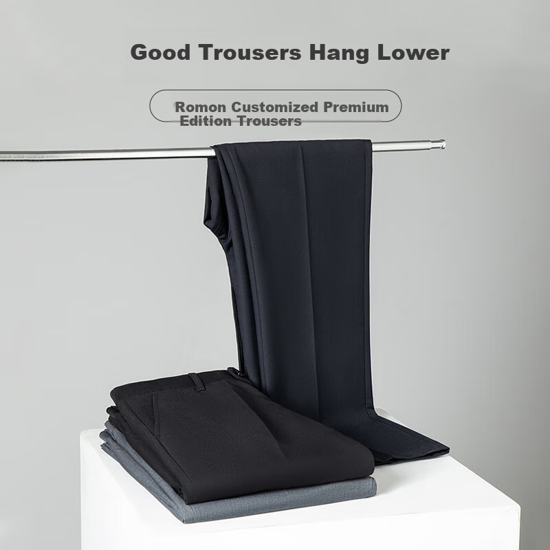 ROMON Wrinkle-Free Dress Pants for Men, Straight-Leg Stretchy, Spring And Autumn 2026, Middle-Aged And Young Business Workwear Style Professional Trousers, Black, Size 31