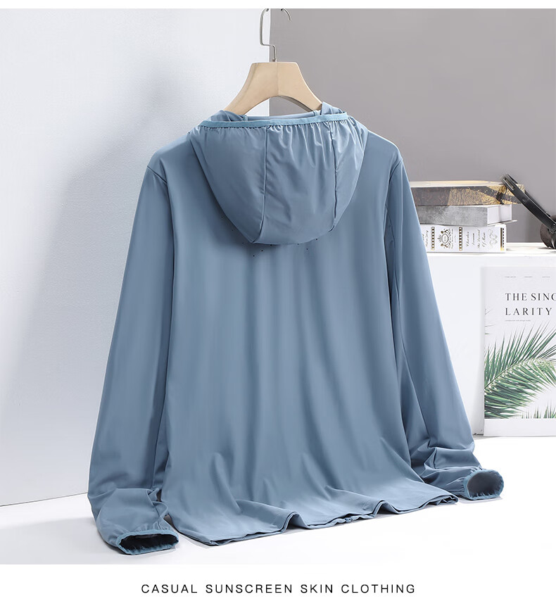 JEEP SPIRIT Sun Protection Clothing, Ice Silk Couple Style, Sun Protection Skin Coat, Ice-Like Lightweight Jacket, Solid Color Jacket, Smog Blue, XL 1