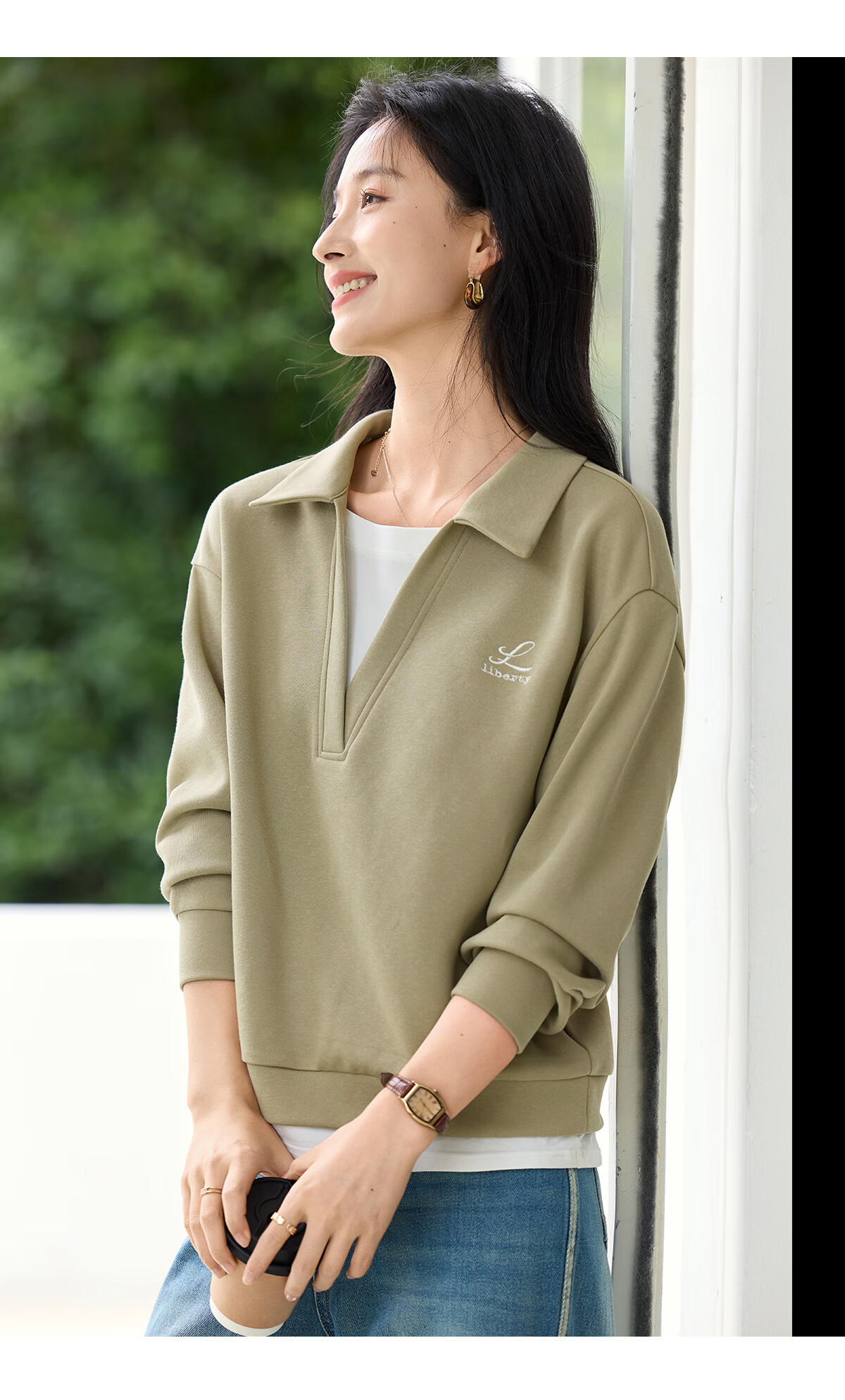 Chushen Spring Autumn Women's Classic POLO Spliced Fake Two-Piece Fashion Design Top S53W048 8