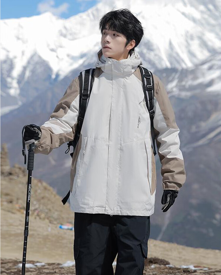 JEEP SPIRIT Unisex 3-in-1 Khaki Jacket Autumn Winter Outdoor Mountaineering Hooded Coat 2XL 15