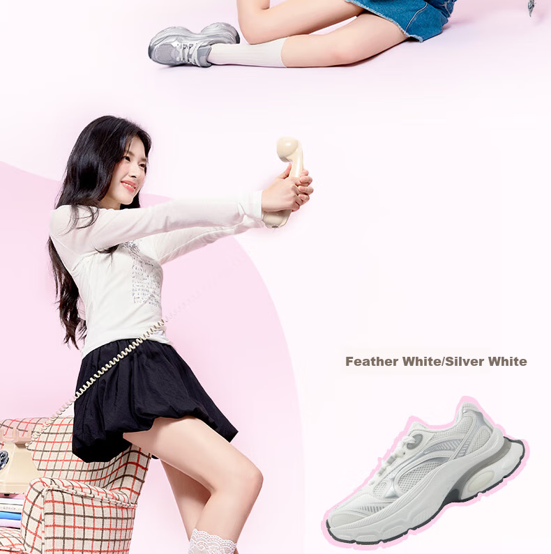 361° Women's Sports Shoes Heart Design Autumn Mesh Thick Sole Retro Casual Platform Dad Sneakers 682536760-3 6