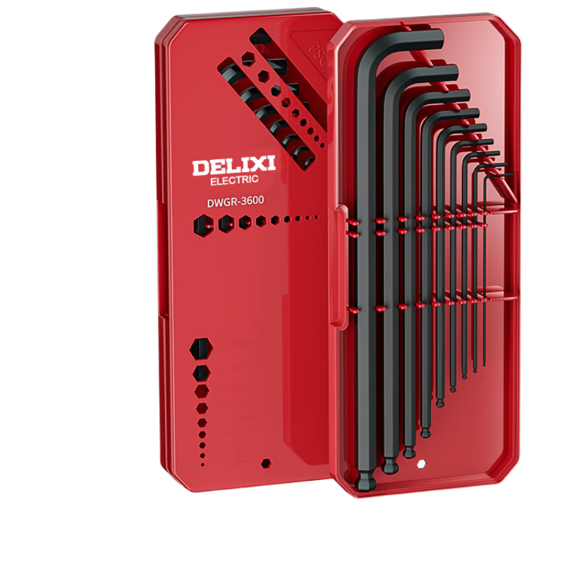 Delixi Hex Key Wrench Set Universal 6-Angle Screwdriver Hexagonal S2 Steel Flat Ball End Medium-Long Set
