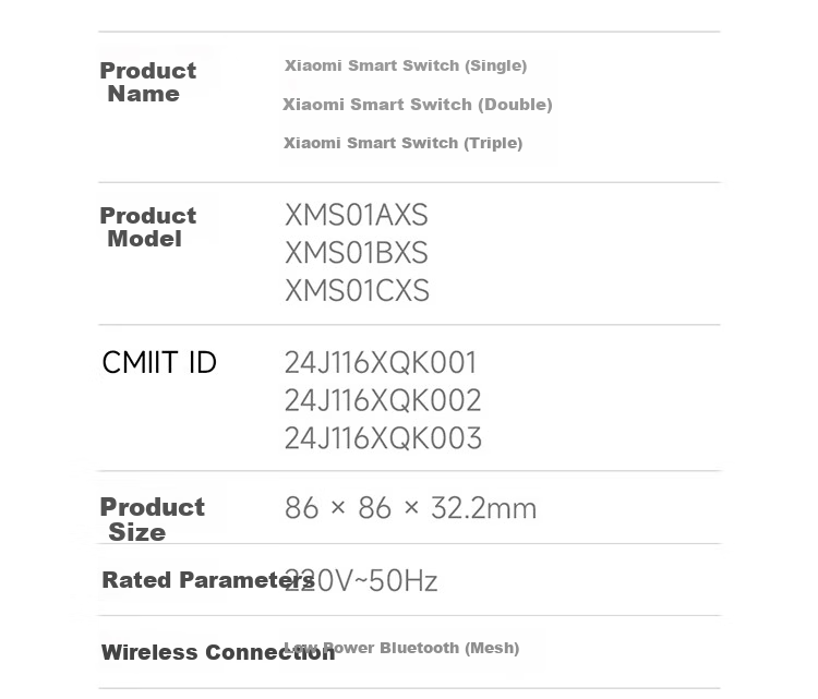 MI Smart Switch (Triple) Integrates with Mijia, Ultra-Long Lifespan, Switch Panel, Requires Gateway 25