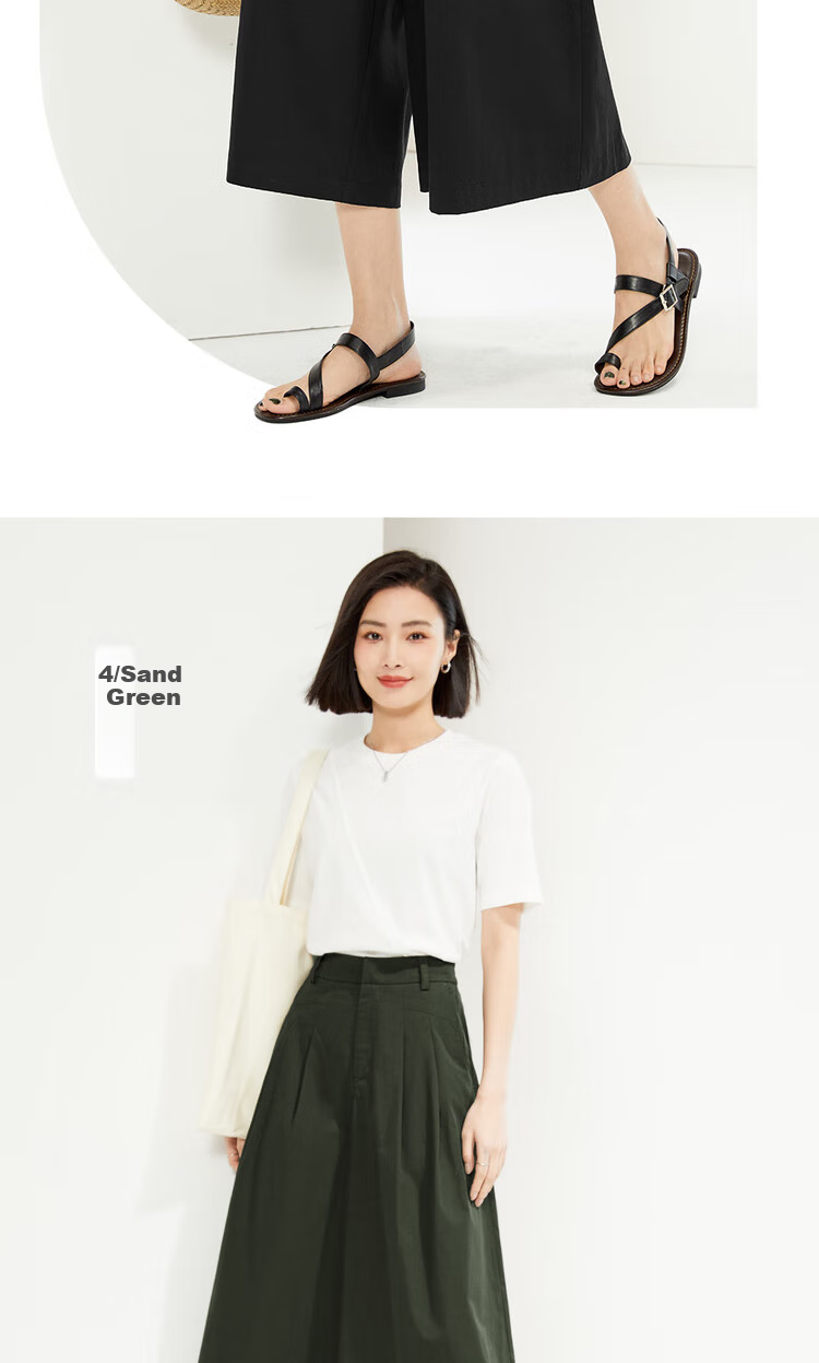 Giordano Women's Cropped Pants, Summer New Style, Pure Cotton Pleated Wide-Leg Pants, Semi-Elastic Waist, Thin Skirt Pants, 05425328 12
