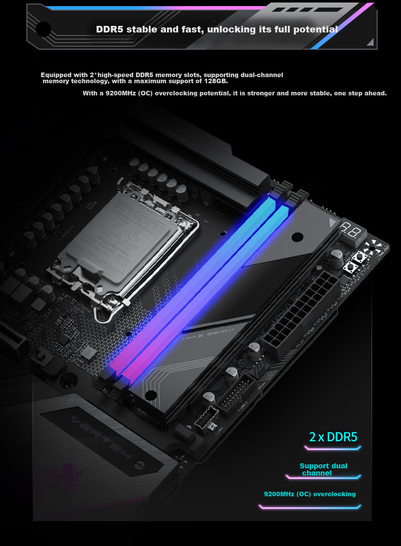 MAXSUN MS-I Craft Z890 Vertex Gaming Motherboard, Supports DDR5 CPU 270K/265KF/250K (Intel Z890/LGA 1851) 6