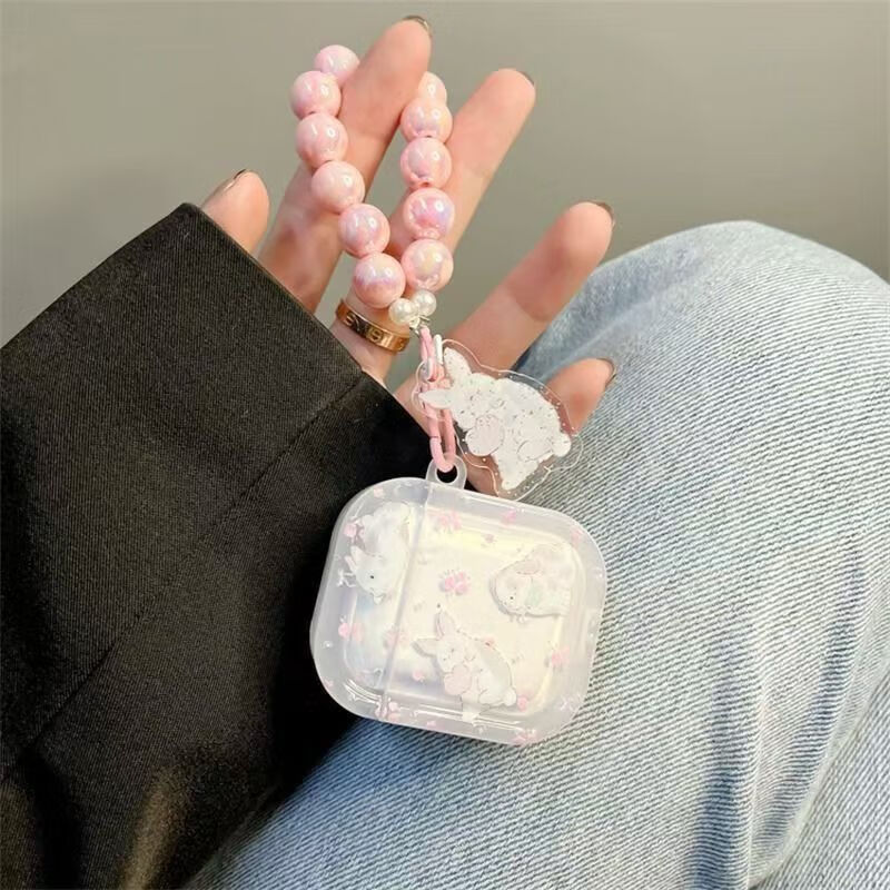 Beiyipin Cute Cartoon Rabbit Cat Apple Earphone Case Compatible with AirPods 1/2 Protective Cover for AirPods 2