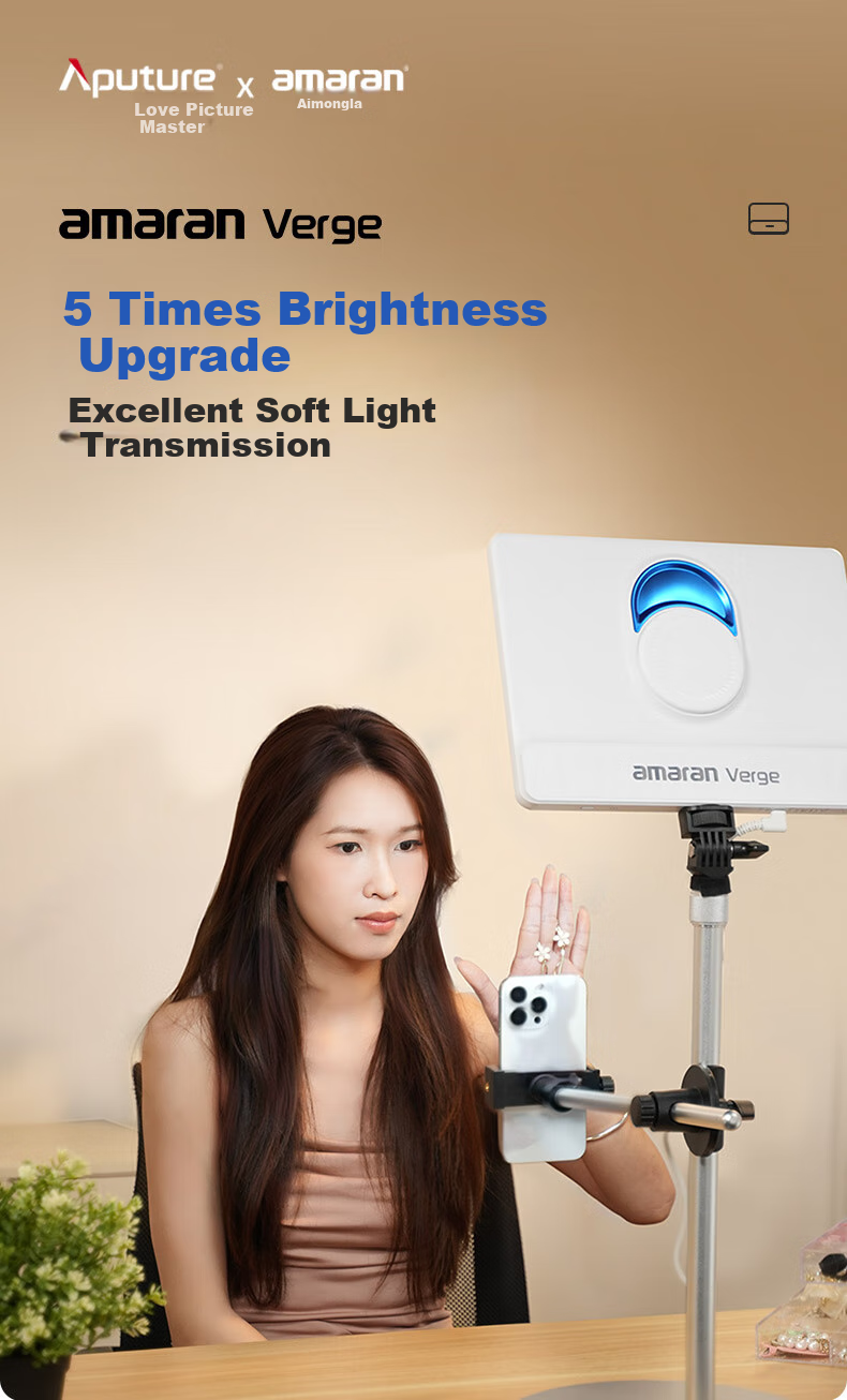 AMARAN Aputure Fill Light Verge Portable Photography Light for Outdoor Shooting And Live Streaming, Desktop Beauty Light with Dual Color Temperature, Flat Panel Lamp in Charcoal Gray Basic Versio 1