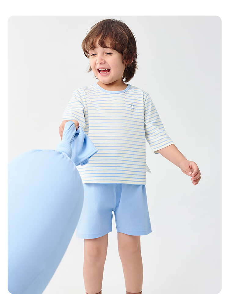 Balabala Kids Pajama Set Boys Girls Homewear Toddler Older Children Air Conditioning Clothes Summer New Pure Cotton 4