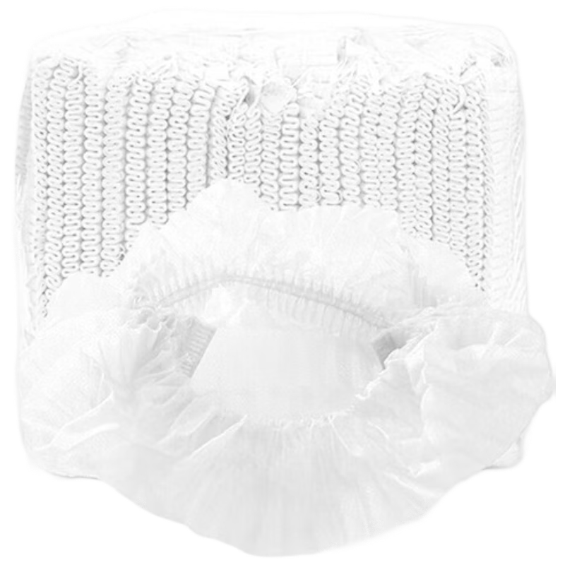 Minggu Disposable Head Cover Kitchen Dustproof Strip Cap Mesh Cap Non-woven Dustproof Hat 21-inch White Double Rib 100pcs