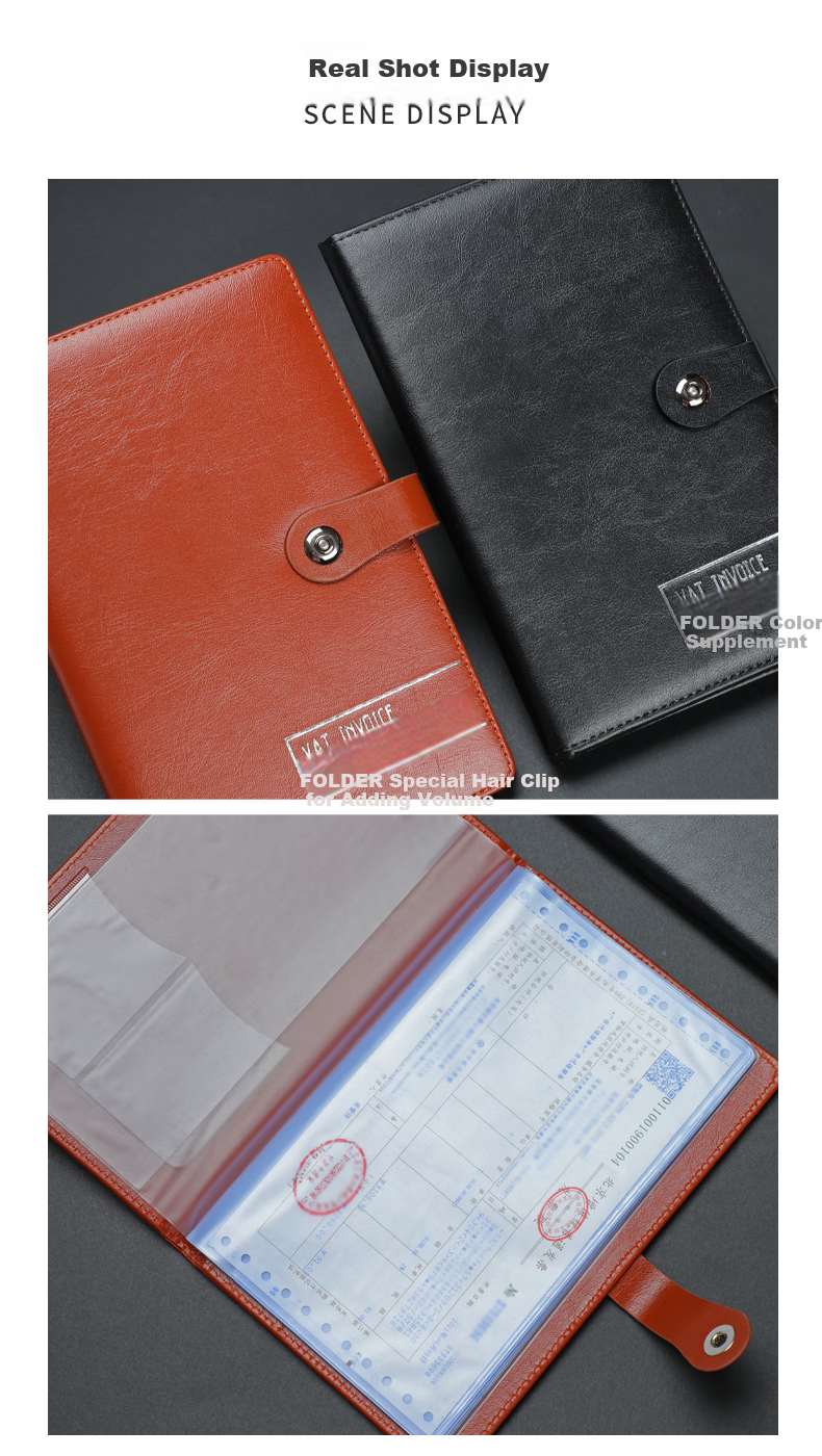 TRNFA TN-1600B Invoice Clip, Accounting And Cashier Bill Holder, Financial Supplies Leather Document Folder, 20 Bill Slots, Black 7
