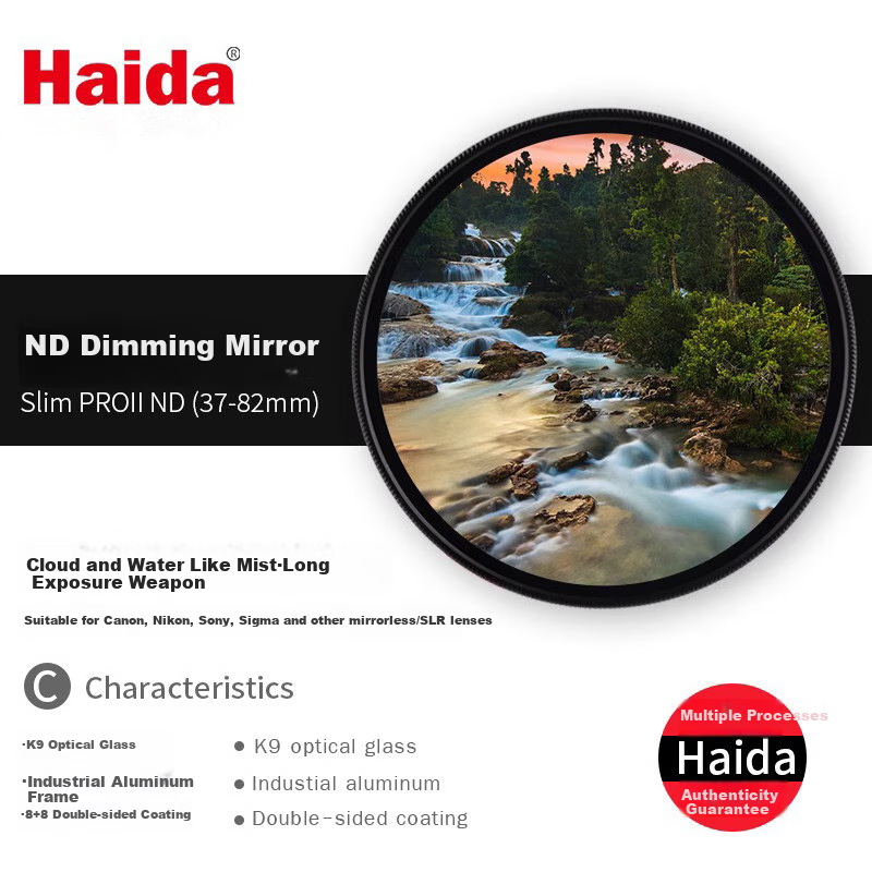 Haida Slim PROII Series 82mm Neutral Density Filter ND0.9 (8x), Multi-Coated Neutral Density Filter, Suitable for Canon, Nikon, Sony, Fuji And Other Lenses