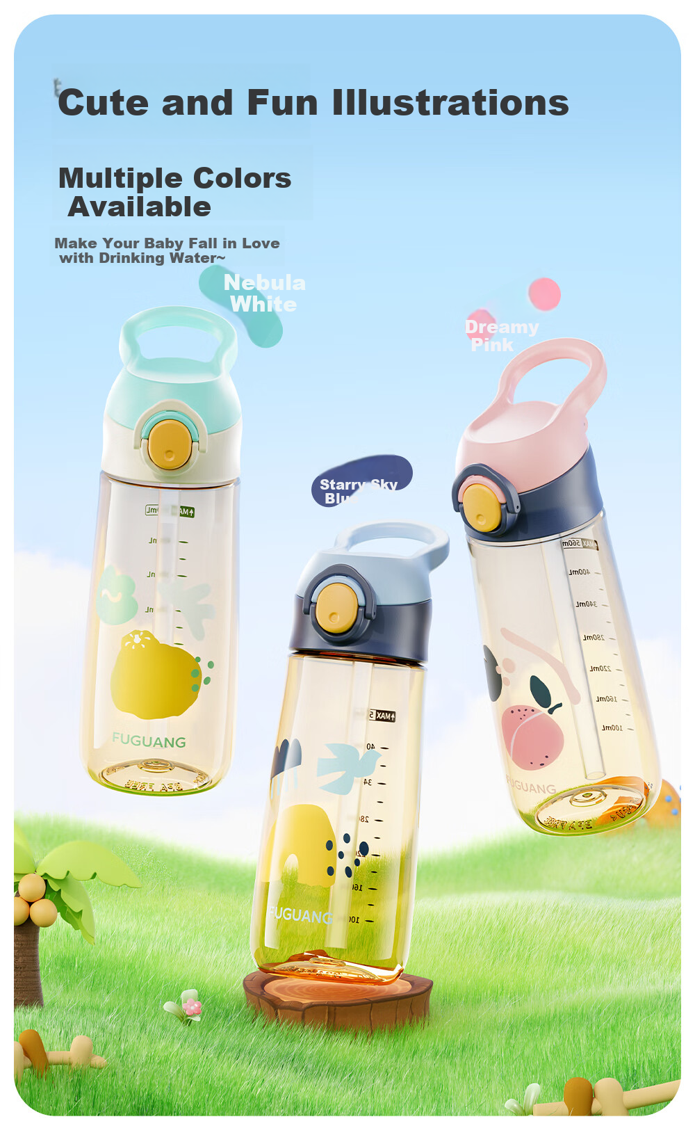 Fuguang Plastic Cup, Children's Water Bottle, PPSU Straw Cup, for Toddlers, Primary School Students, Pregnant Women, Infants And Kindergarten Children, 560ml 16