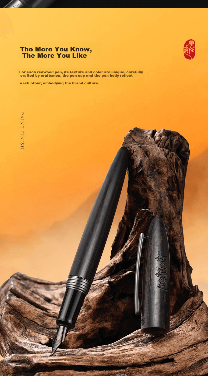 V.V.A (Weifeng) [Horse Year Gift] Fountain Pen, Artistic Wooden Signature Pen with Ink Set Gift Box, High-End Luxury Collection Gift, Master Black Ebony Wood Color, Bent Nib 1.0mm 3