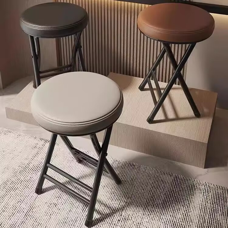 Huayin Xuan Foldable Chair Home Soft Backrest Simple Desk Chair Dormitory Folding Stool Balcony Small Portable Round Stool