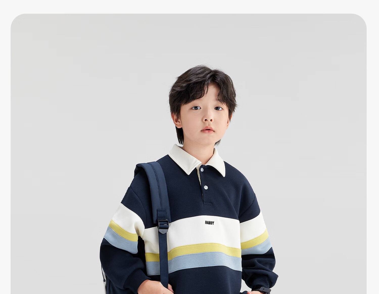 Zuoxi Boys' Polo Shirt Sweatshirt, 2026 New Trendy Children's Striped Color-Block Pullover, Navy Blue, Size 160 9