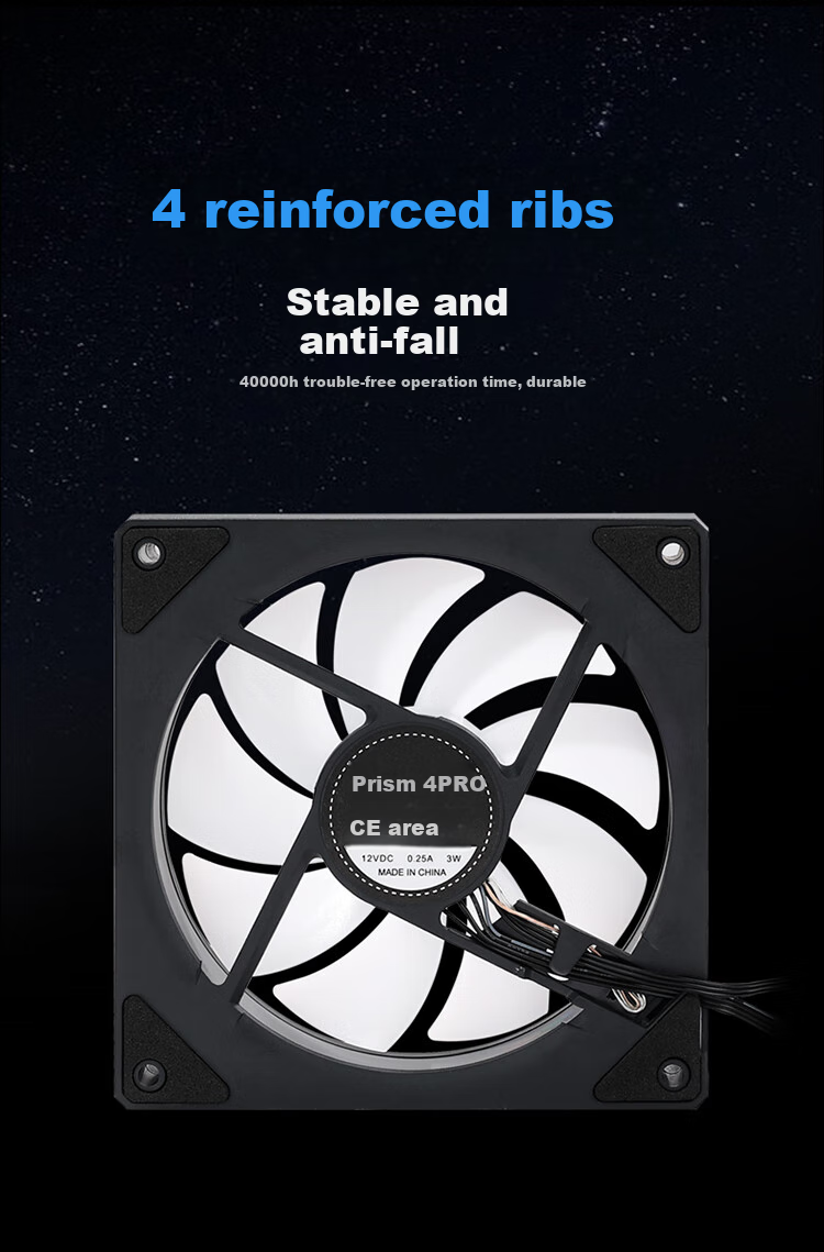 BUBM Case Fan Prism 4pro 12cm ARGB Synchronized Lighting, Computer Cooling Fan PWM Intelligent Temperature Control, Desktop High Airflow, Quiet Fan, White Straight Blade 7