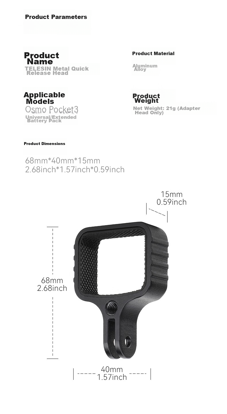 TELESIN Compatible Metal Expansion Adapter for DJI Pocket 4/3, Protective Frame for Action Camera Osmo Pocket 3 7