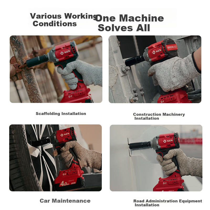 KEN Lithium-Ion Impact Wrench, 20V Brushless, 500 Torque, for Scaffolding Workers And Auto Mechanics, Electric Air Gun, 7520 Two Batteries One Charger