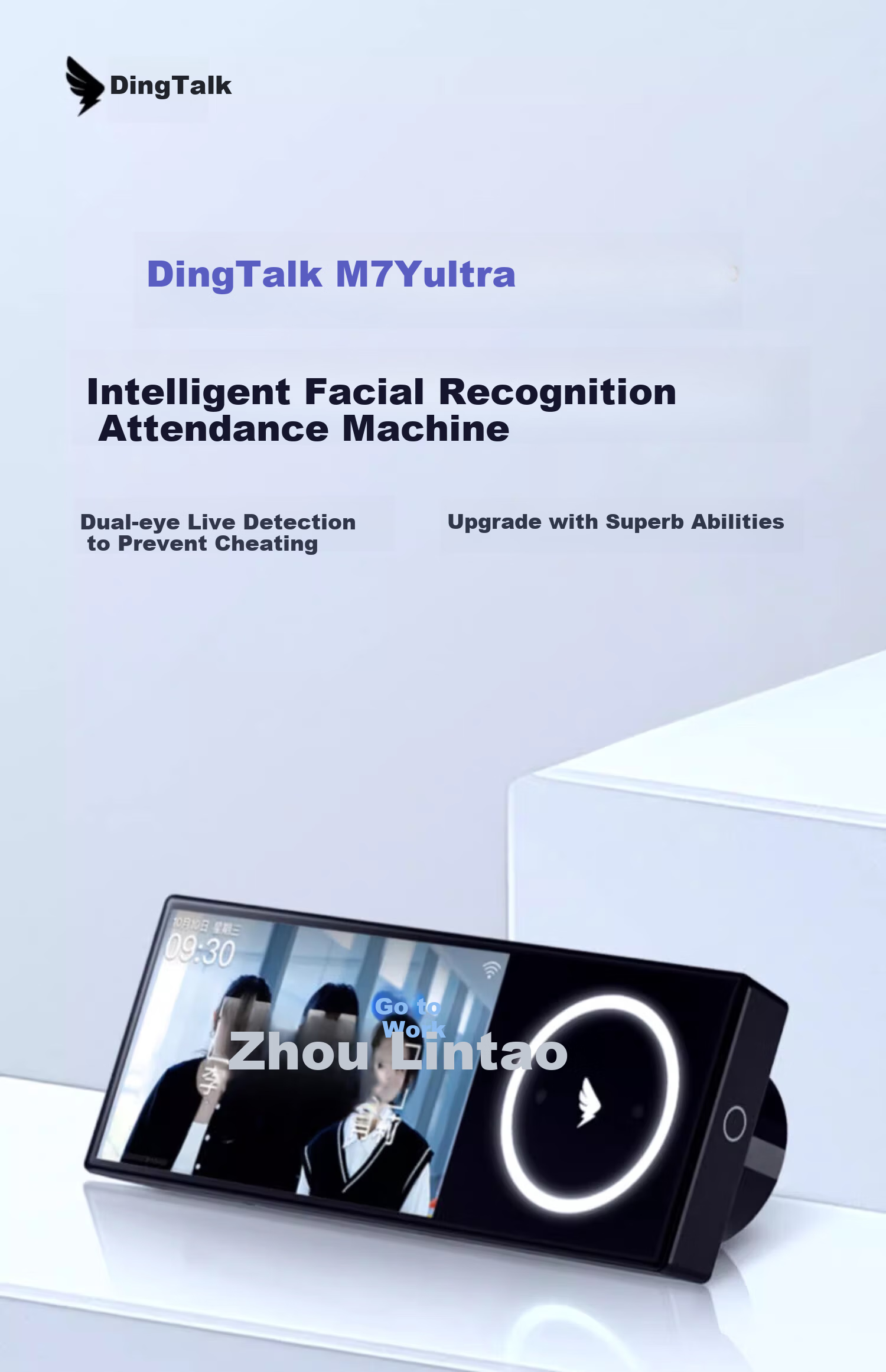 Dingding Intelligent Facial Recognition Attendance Machine, Wireless Smart Check-In Device, Dual-Lens Infrared Recognition Sign-In Machine M1Y-Ultra 1