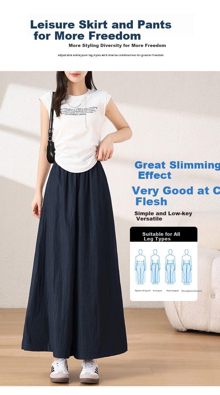 XUEXIMAN Women's Lightweight High-Waisted Straight-Leg Casual Quick-Dry Wide-Leg Pants with Skirt, Summer 2026 New Style, Ice Silk Fabric 10