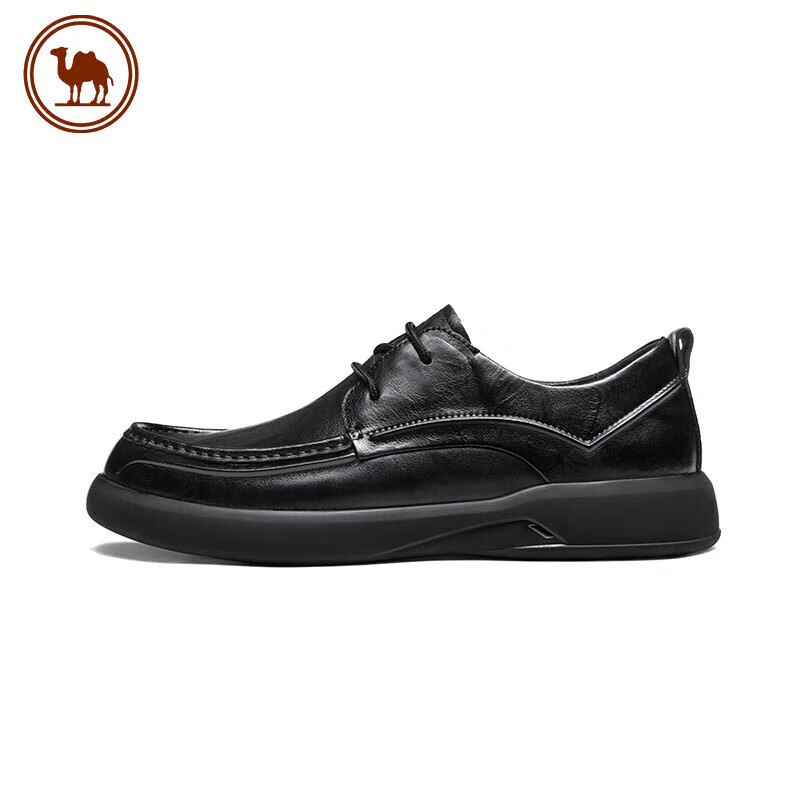 CAMEL Leather Shoes for Men, Business British Style Derby Shoes with Laces, Thick-Soled Wedding Shoes, P15A155003, Black, Size 41